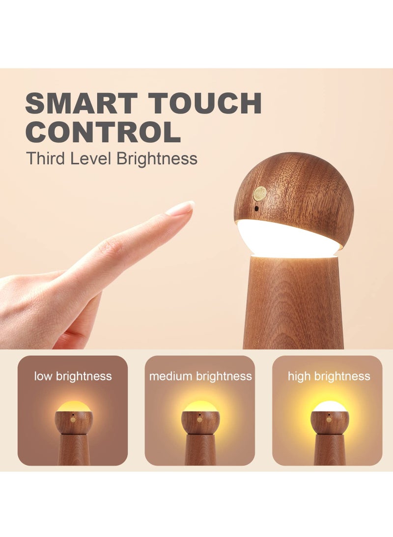 Zikra LED Wooden Night Light, Smart Voice Control Light Desk Lamp Three-Level Dimmable Touch Control Table Lights, Rechargeable LED indoor Light for Kid in Living Room, Bedroom - Image 3