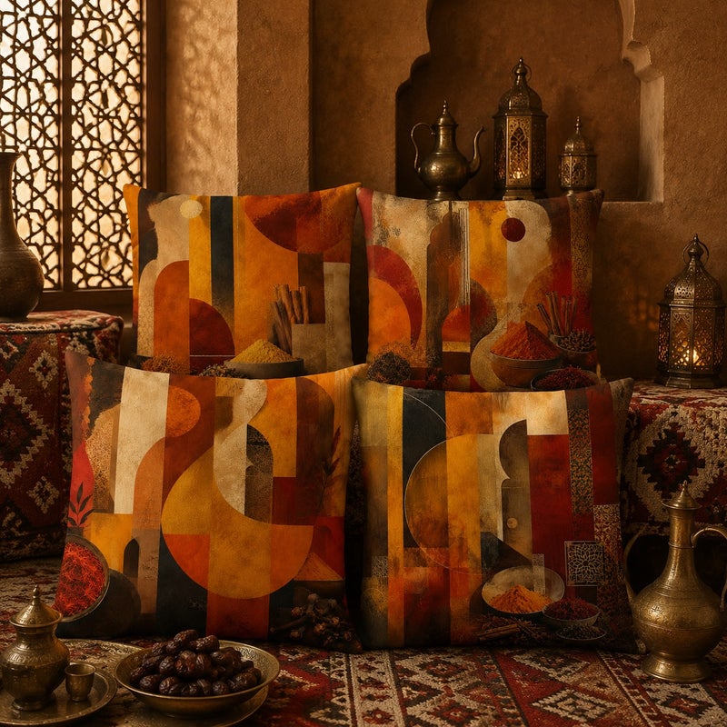 4-Piece Abstract Moroccan Style Cushion Cover Set Decorative Sofa Throw Pillow Covers for Living Room Bedroom Ramadan Home Decor - Image 2