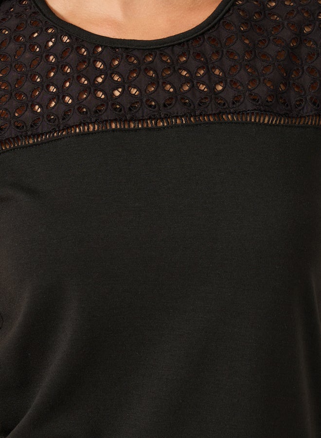 Styli Schiffli Yoke Pompom Trim Detail Top and Pyjama Pants Set  - Image 5