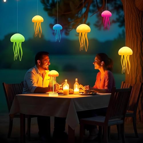 Zilloquil Plastic Jellyfish Lamp 7-Colour Changing Nursery LED Night Light with Rotating Mode for Kids,Baby Room ,Aesthetic Gifts for Girls,Boys,Friends&Ocean Lovers Night Lamp (Base+Hanging),Multi - Image 4