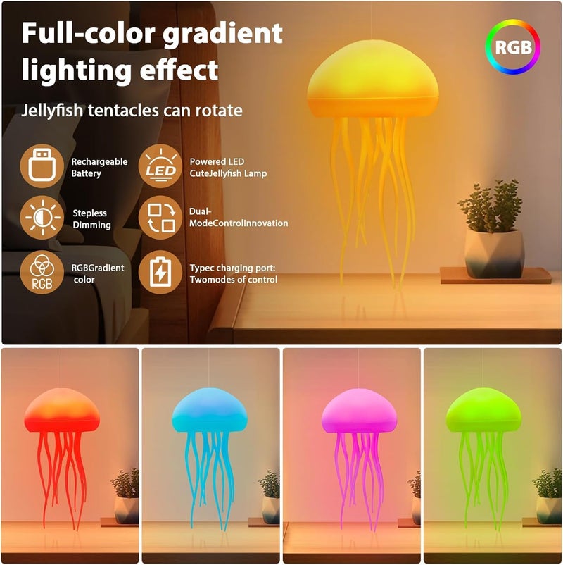 Zilloquil Plastic Jellyfish Lamp 7-Colour Changing Nursery LED Night Light with Rotating Mode for Kids,Baby Room ,Aesthetic Gifts for Girls,Boys,Friends&Ocean Lovers Night Lamp (Base+Hanging),Multi - Image 3