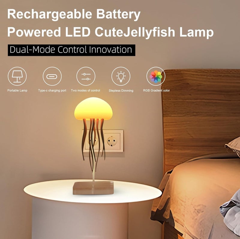 Zilloquil Plastic Jellyfish Lamp 7-Colour Changing Nursery LED Night Light with Rotating Mode for Kids,Baby Room ,Aesthetic Gifts for Girls,Boys,Friends&Ocean Lovers Night Lamp (Base+Hanging),Multi - Image 2