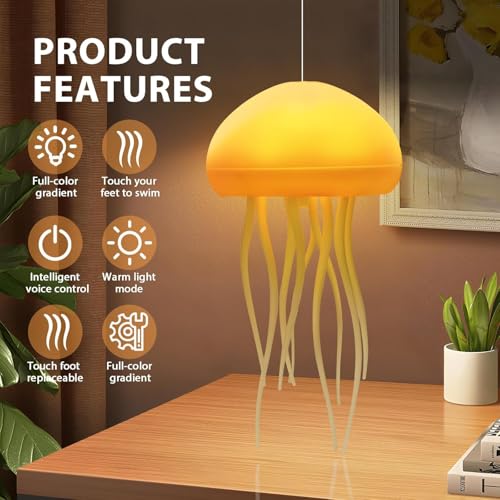 Zilloquil Plastic Jellyfish Lamp 7-Colour Changing Nursery LED Night Light with Rotating Mode for Kids,Baby Room ,Aesthetic Gifts for Girls,Boys,Friends&Ocean Lovers Night Lamp (Base+Hanging),Multi - Image 5