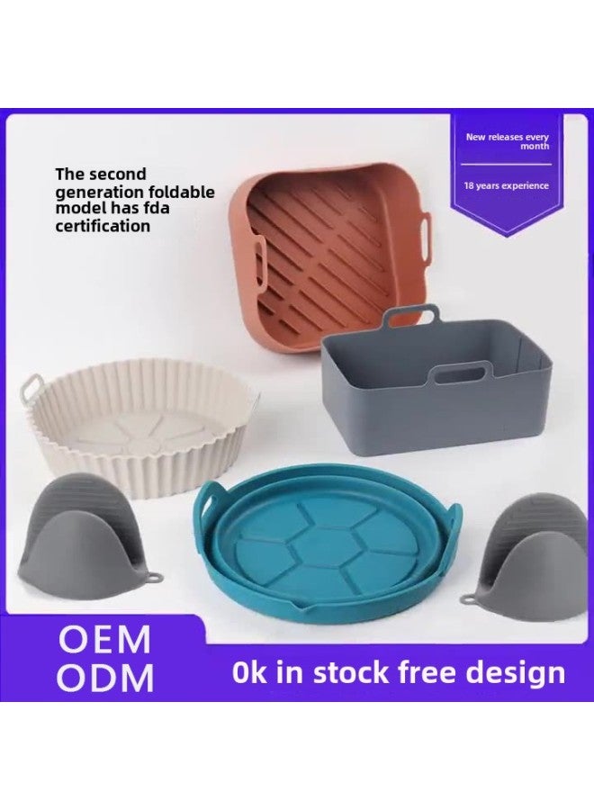 Folding Air Fryer Silicone Baking Pan Suit Household Microwave Oven Tray Baking Pad Food Grade Silicone Pad-Specifications:Gray-insulated Gloves  - Image 2