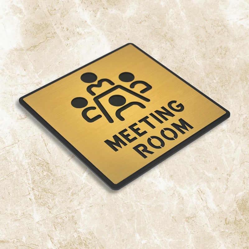 Vertical Root Inc ® Premium Brush Gold Finish Acrylic Meeting Room Door Sign Easy to Mount 3M Self-Adhesive Tape Signage for Hotel Office Resort Society Corporate Business. - Image 2