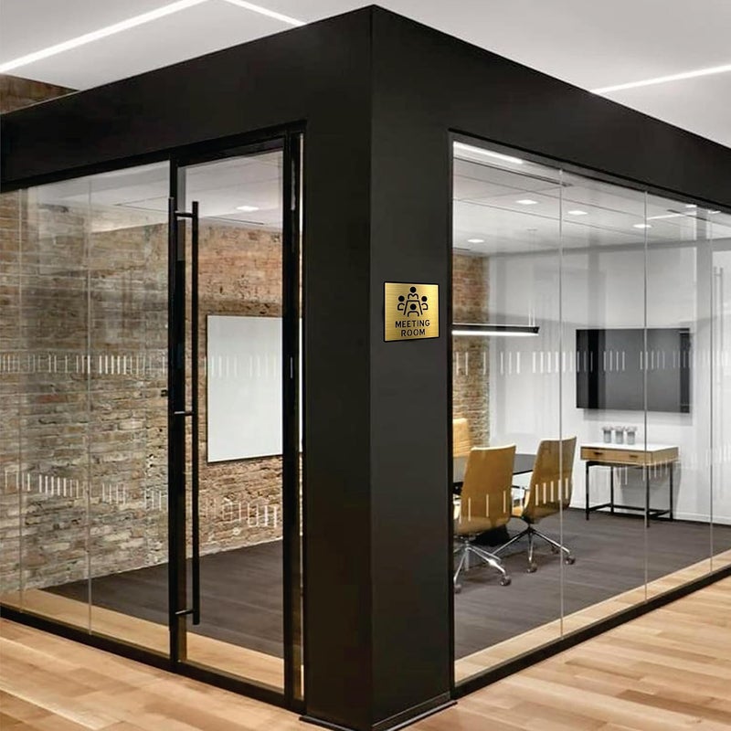 Vertical Root Inc ® Premium Brush Gold Finish Acrylic Meeting Room Door Sign Easy to Mount 3M Self-Adhesive Tape Signage for Hotel Office Resort Society Corporate Business. - Image 3