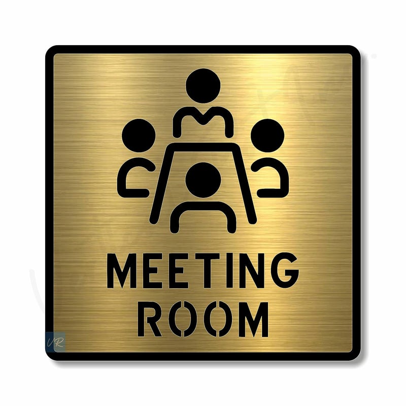 Vertical Root Inc ® Premium Brush Gold Finish Acrylic Meeting Room Door Sign Easy to Mount 3M Self-Adhesive Tape Signage for Hotel Office Resort Society Corporate Business. - Image 1