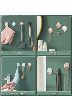NIBEMINENT Self Adhesive Wall Hooks for Hanging Keys Towels Purses Hats Caps Scarves, Decorative Hook, Sticky Bathroom Door Kitchen Shower Room Entryway Organizer (White Pink Blue Green, 4PCS)  - Image 4