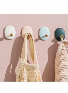 NIBEMINENT Self Adhesive Wall Hooks for Hanging Keys Towels Purses Hats Caps Scarves, Decorative Hook, Sticky Bathroom Door Kitchen Shower Room Entryway Organizer (White Pink Blue Green, 4PCS)  - Image 1