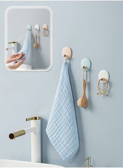NIBEMINENT Self Adhesive Wall Hooks for Hanging Keys Towels Purses Hats Caps Scarves, Decorative Hook, Sticky Bathroom Door Kitchen Shower Room Entryway Organizer (White Pink Blue Green, 4PCS)  - Image 3