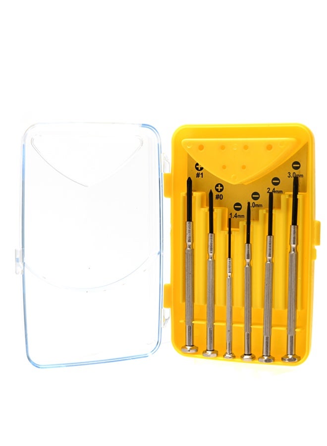 لوازم طقم مفكات براغي دقيقة مكون من 6 قطع - مفكات صغيرة برؤوس مسطحة وفيليبس بمقابض محكمة وأغطية دوّارة - مثالي لتصليح النظارات والساعات والهواتف والأجهزة الإلكترونية - Image 1