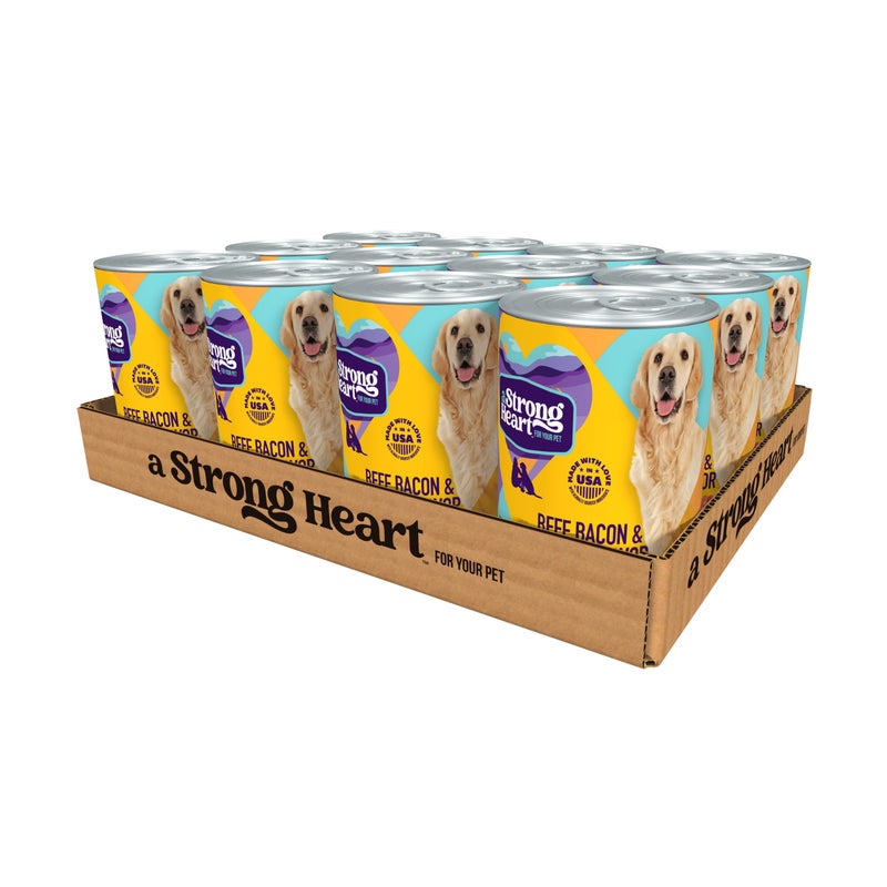 A Strong Heart Wet Dog Food, Beef, Bacon & Cheese Flavor - 13.2 oz Cans (Pack of 12), Made in The USA with Real Beef - Image 1