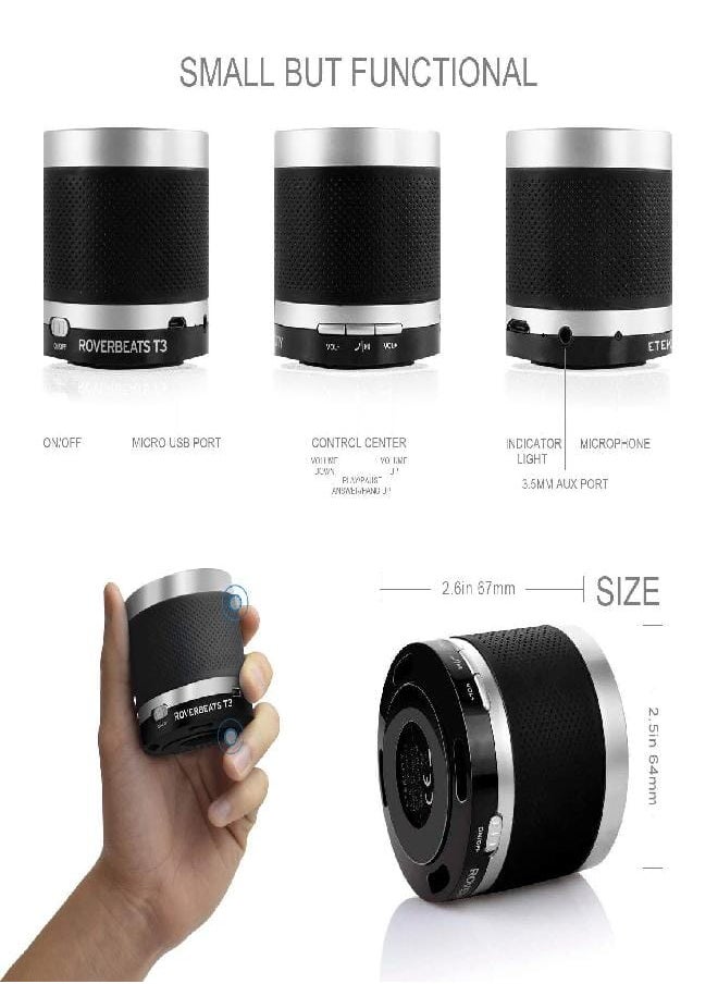 ETEKCITY - Small Wireless Speakers with Bluetooth，Etekcity Portable USB Speaker with High-Def Stereo Sound, Perfect for Home, Outdoors, Travel，Roverbeats T3 - Image 1