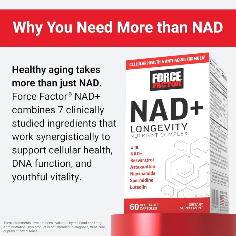 FORCE FACTOR NAD NMN or Nicotinamide Riboside Alternative with Resveratrol Astaxanthin Spermidine  Luteolin Complex NAD to Support Cellular Health  Healthy Aging 60 Capsules - Image 3