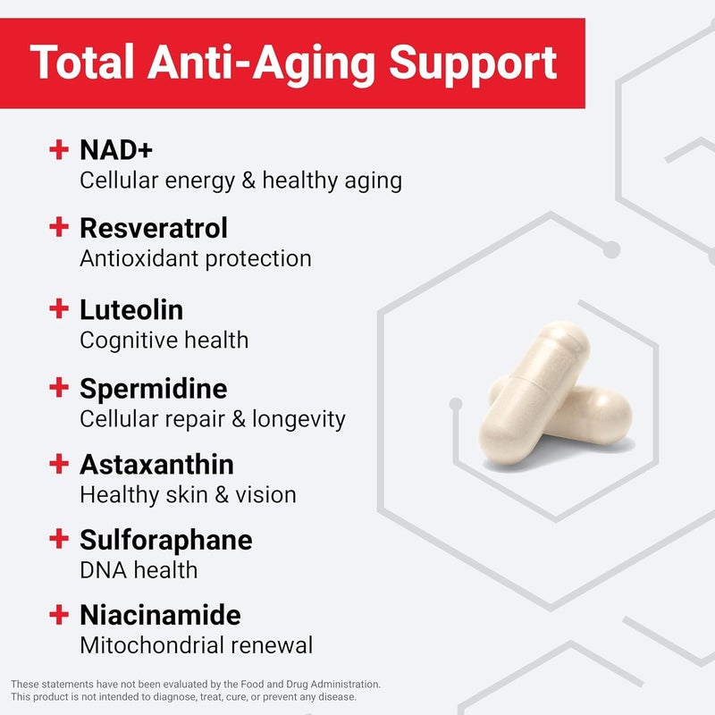 FORCE FACTOR NAD NMN or Nicotinamide Riboside Alternative with Resveratrol Astaxanthin Spermidine  Luteolin Complex NAD to Support Cellular Health  Healthy Aging 60 Capsules - Image 5