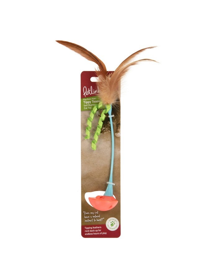 Petlinks Tippy Teaser Self Righting Rocking Feather Cat Toy  Blue/Orange, One Size - Image 1