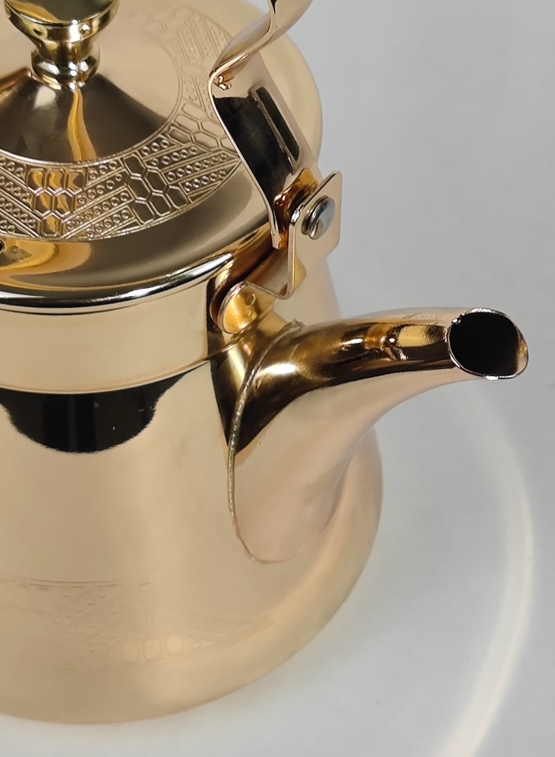 HTH 1-Piece Food Grad Stainless Steel Arabic Style Teapot Luxury Engraved Design Tea Kettle with Attached Lid and Ergonomic Handle 0.7 L/0.9 L/1.2 L  - Image 4