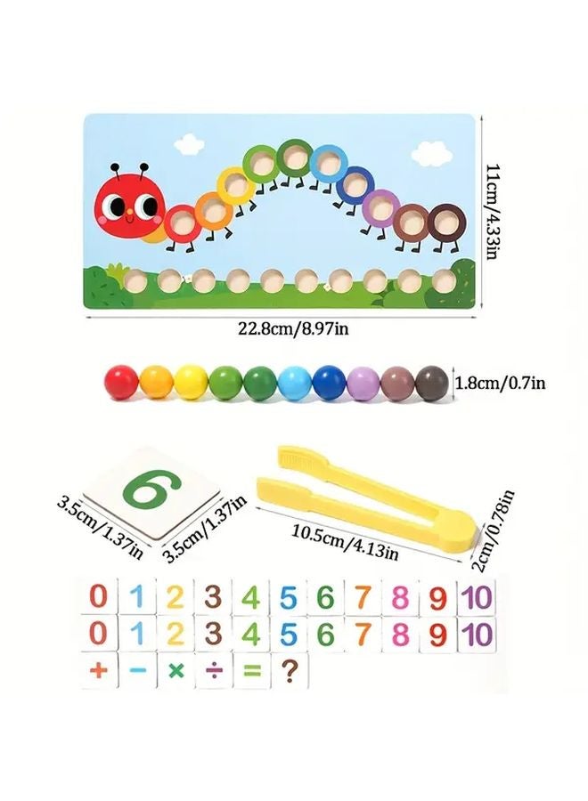 Wooden Caterpillar Bead Puzzle Color Number Sorting Game Educational Toy Fine Motor Skills - Image 3