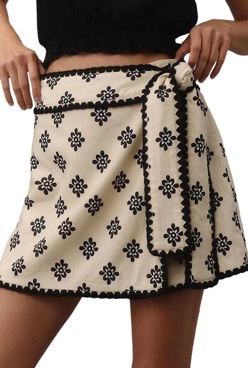 Breoklla Mini Wrap Skort for Women Flowy Bodycon Print Shirt Short Elastic Waist Fall Casual Beige Skort(Beige,XS) - Image 1
