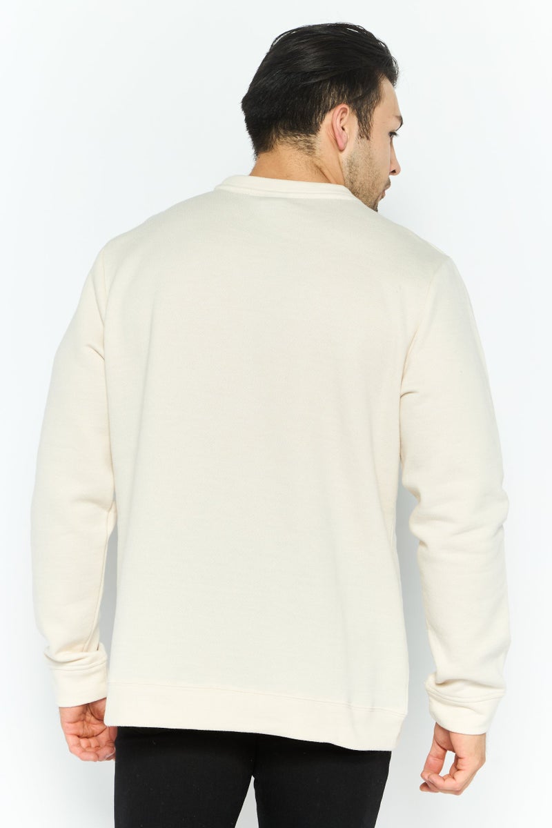 Hurley سويت شيرت رجالي بأكمام طويلة وياقة دائرية بشعار العلامة التجارية، كريمي - Image 3