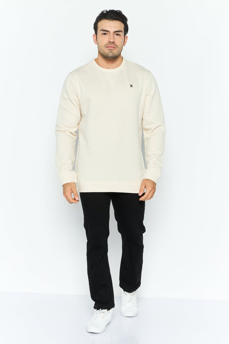 Hurley سويت شيرت رجالي بأكمام طويلة وياقة دائرية بشعار العلامة التجارية، كريمي - Image 4
