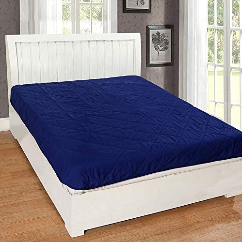 Homespun Quilted Triple Layered 100% Waterproof King Size Double Bed Mattress Protector, Blue Color, 72x78 inches - Image 1
