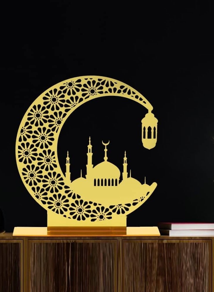 Eworld Elegant Acrylic Ramadan Decorations for Home Lightweight Islamic Craft Ornaments, Perfect Crescent Ornaments for Ramadan Parties, Radiant in Gold. - Image 3