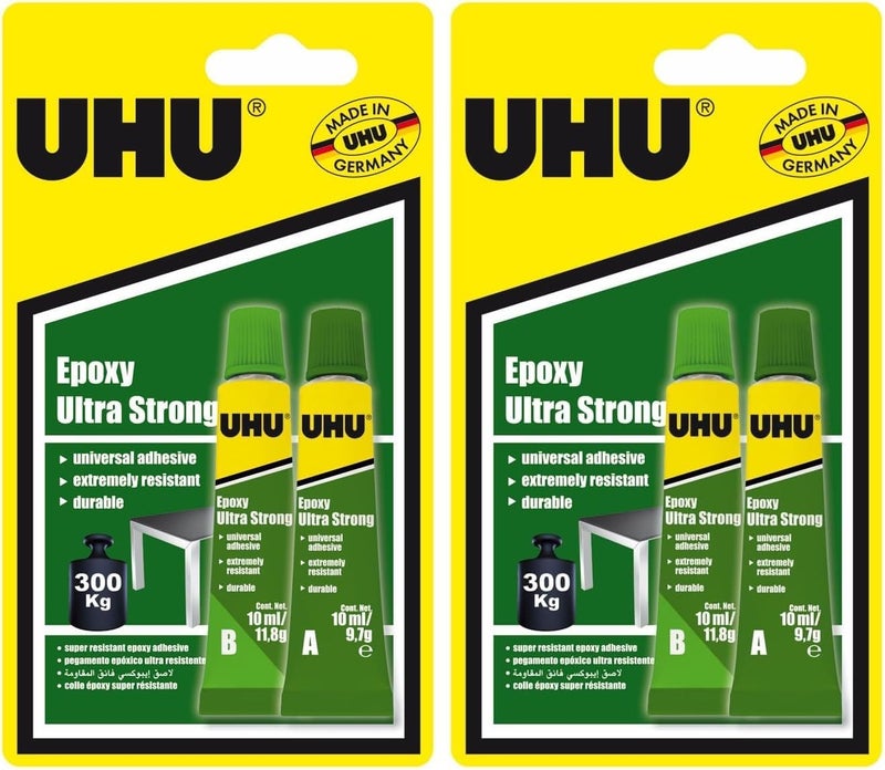 UHU Epoxy Ultra Strong Adhesive, 2 Component Epoxy Resin Repair Glue, 2 Tubes x 10 ml