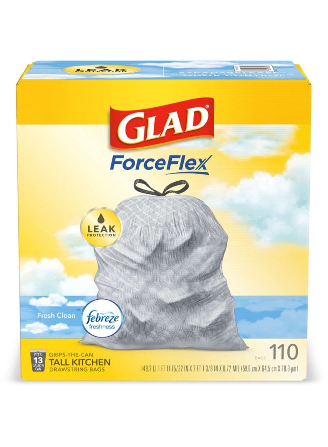 Glad 110-Piece ForceFlex Fresh Clean Scented Tall Kitchen Drawstring Trash Bags Grey 49.2 L 78554 - Image 1