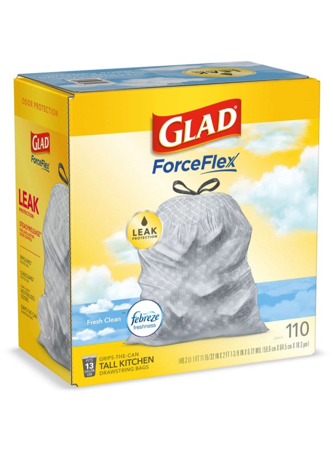 Glad 110-Piece ForceFlex Fresh Clean Scented Tall Kitchen Drawstring Trash Bags Grey 49.2 L 78554 - Image 2