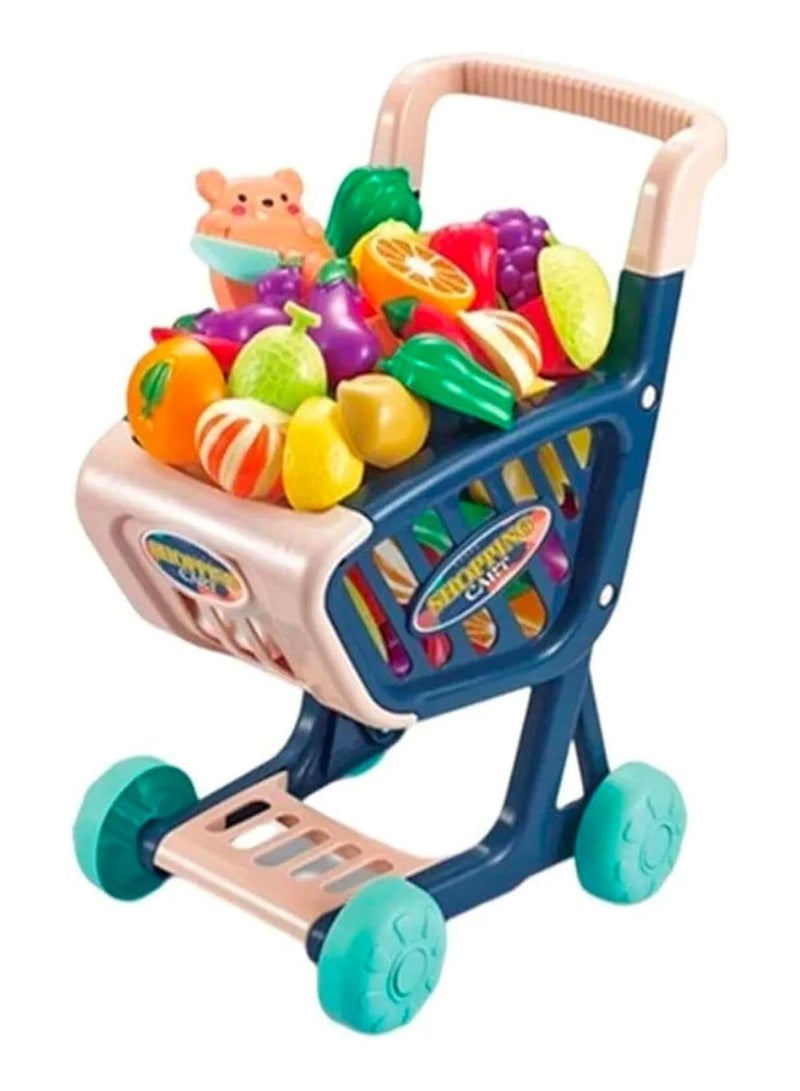 REZZOSS 36 PCS Realistic Supermarket Shop Counter Toy Set – Pretend Play Shopping Trolley Cart with 30+ Food Items & Grocery Boxes | Educational Social Skill Toy | Best Birthday, Eid, Christmas & Exam Pass Gift for Boys & Girls - Image 1