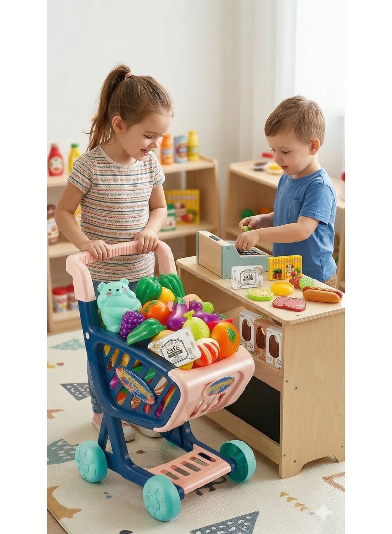 REZZOSS 36 PCS Realistic Supermarket Shop Counter Toy Set – Pretend Play Shopping Trolley Cart with 30+ Food Items & Grocery Boxes | Educational Social Skill Toy | Best Birthday, Eid, Christmas & Exam Pass Gift for Boys & Girls - Image 3
