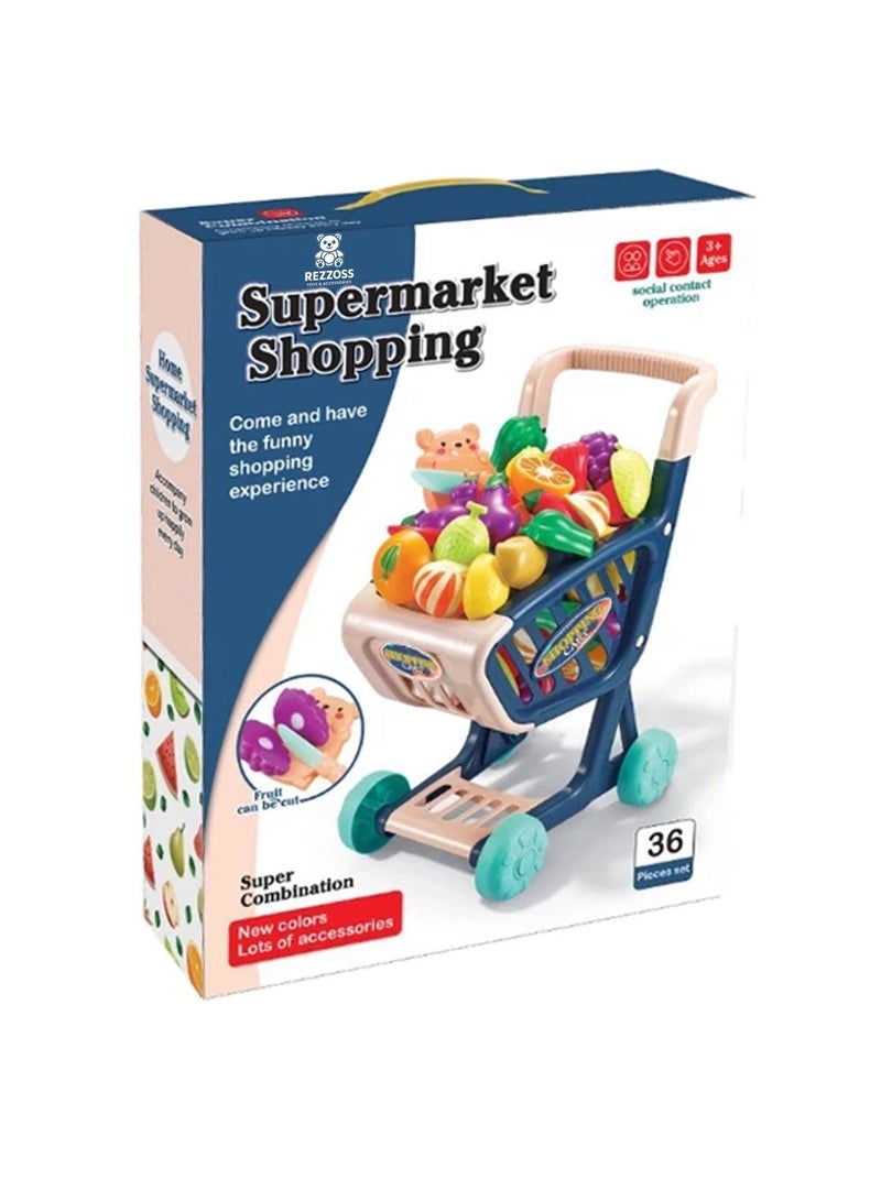 REZZOSS 36 PCS Realistic Supermarket Shop Counter Toy Set – Pretend Play Shopping Trolley Cart with 30+ Food Items & Grocery Boxes | Educational Social Skill Toy | Best Birthday, Eid, Christmas & Exam Pass Gift for Boys & Girls - Image 5
