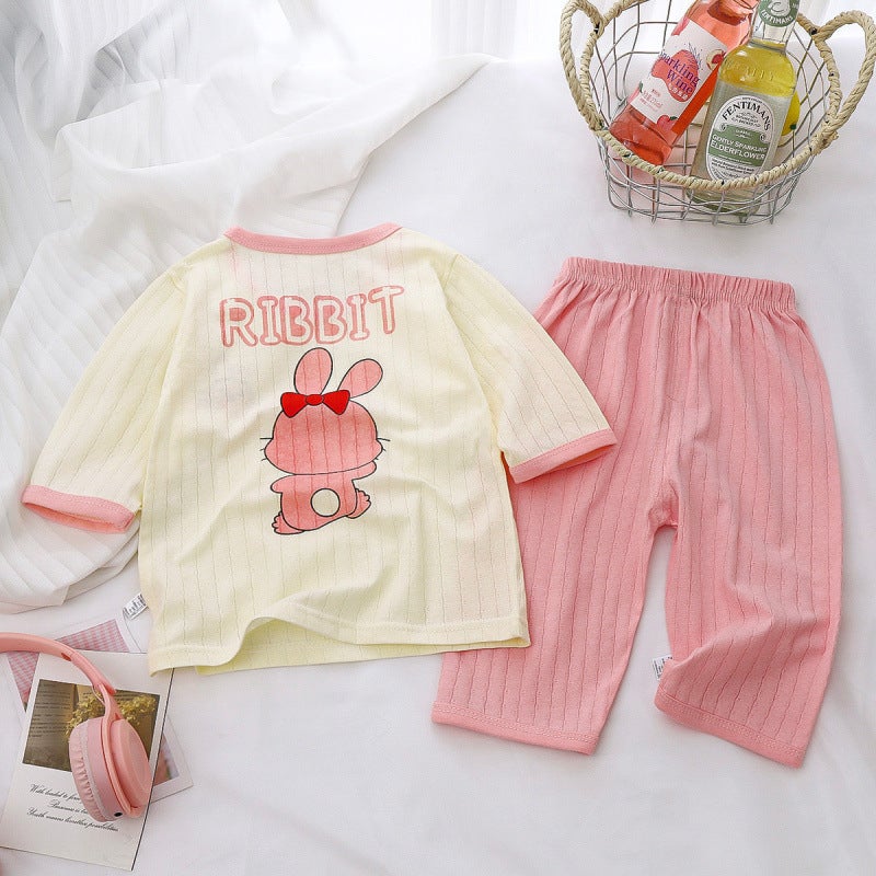 Children'S Home Clothes Set Pure Cotton Baby Pajamas Boys Home Clothes Girls Air-Conditioned Clothes Children'S Clothes - Image 1