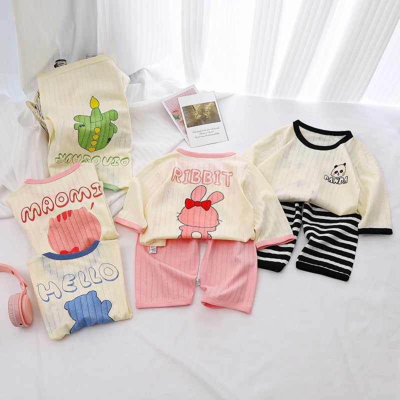 Children'S Home Clothes Set Pure Cotton Baby Pajamas Boys Home Clothes Girls Air-Conditioned Clothes Children'S Clothes - Image 2