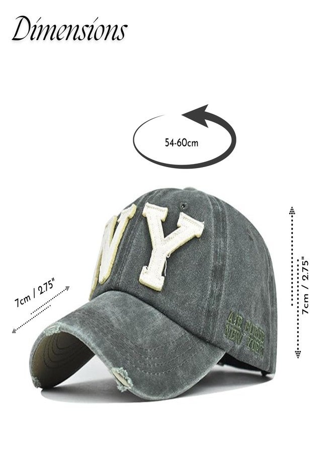 Aavjo Unisex Denim Cotton Vintage Embroidered Adjustable Baseball Cap (NY - Green) - Image 3