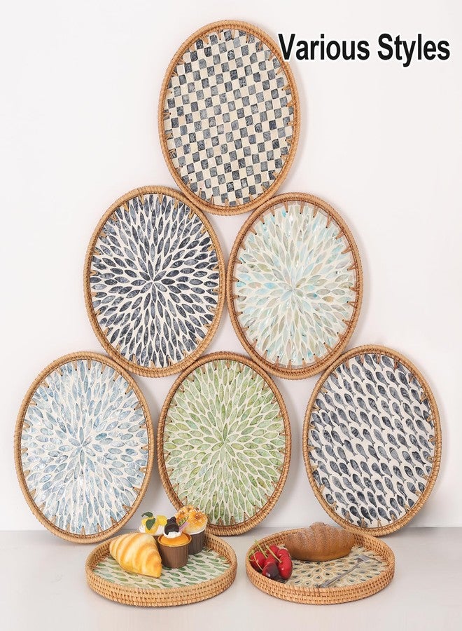 Tynulox Round Rattan Tray with Mother of Pearl Inlay, Rattan Serving Tray for Coffee, Bread, Fruits, Decorative Wicker Tray for Table Decor, Home Decor, Kitchen Island Decor (Round Blue Fish, 11.8") - Image 3