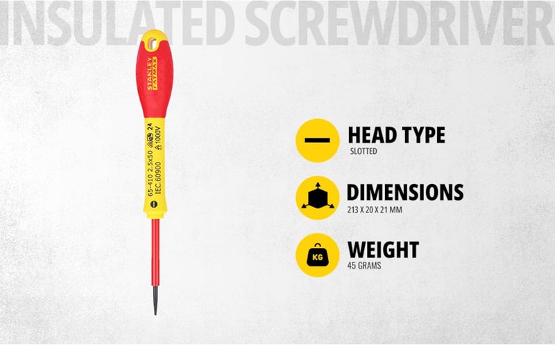 Stanley - FatMax ستانلي - FatMax 0-65-410 مفك براغي Fat Max معزول مشقوق 2.5×50 مم - أحمر وأصفر - Image 3
