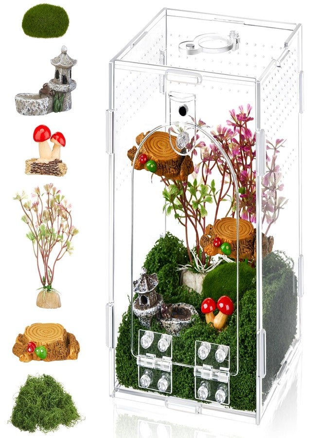 BrightRow Jumping Spider Enclosure with Habitat Mini Figurines Set Acrylic Terrarium Habitat Mini Jumping Spider House Decorations for Tarantulas Snail Mantis Small Reptiles(Side Door) - Image 1