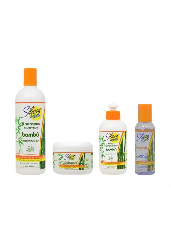 Silicon Mix Bambu Shampoo 16oz & Treatment & Leave-in 8oz & Polisher 4oz"Set"