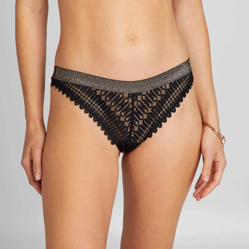 Kiabi Lace Tanga Briefs Black