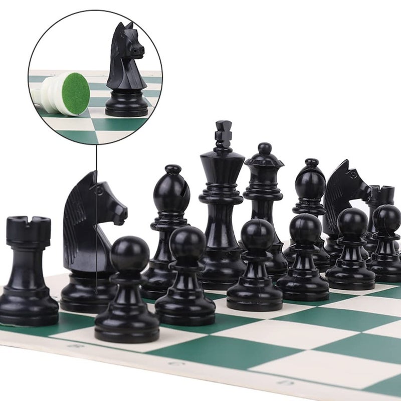 Green Vinyl Roll Up Travel Chess Set With Tournament Chess Pieces And Mat - Image 5