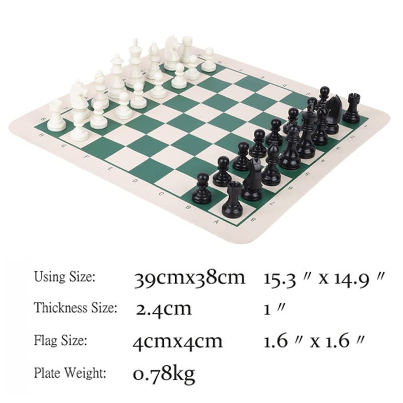 Green Vinyl Roll Up Travel Chess Set With Tournament Chess Pieces And Mat - Image 3