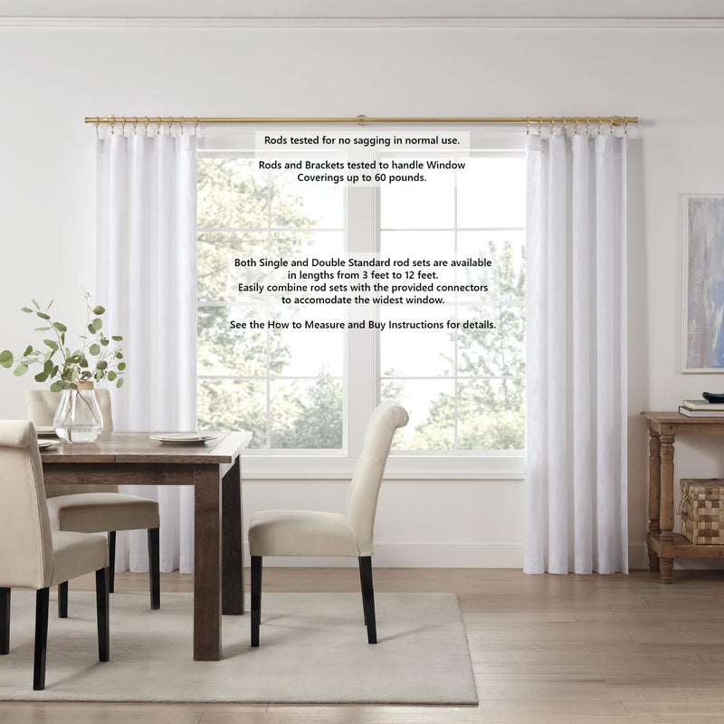MODE Cambria Designer Series - Premium 3 foot Custom Double Curtain Rod - 1-1/8 inch Large Diameter - Non-Adjustable for a Seamless Look - Premium Designer Brackets and End Caps - Brushed Gold Finish - Image 3