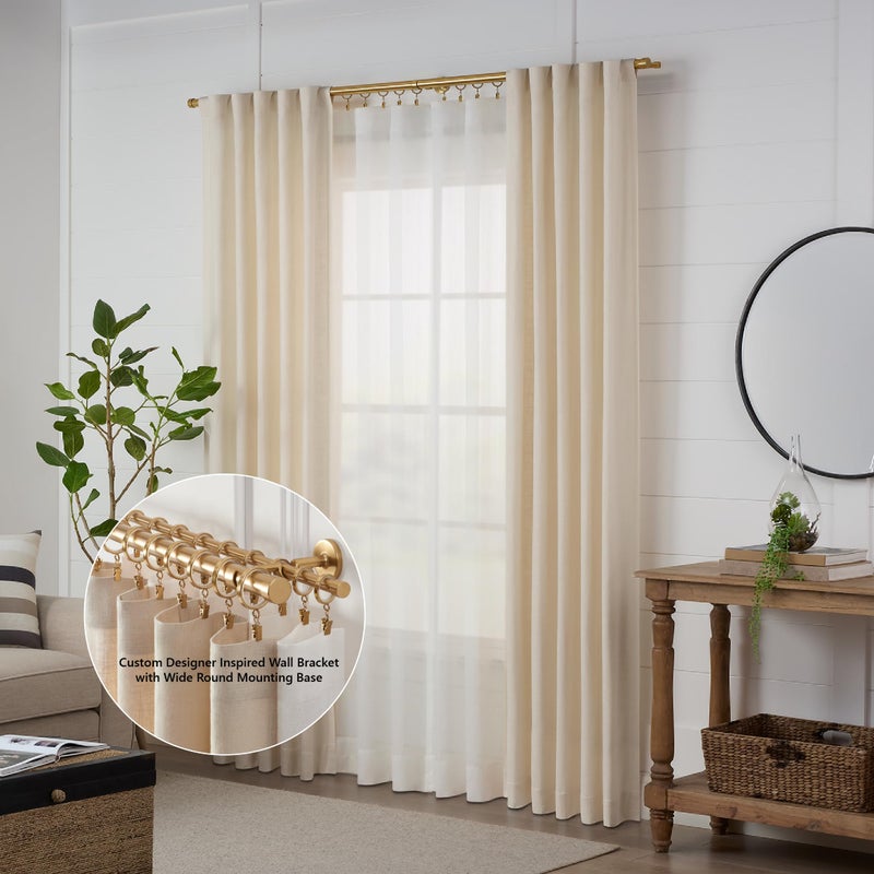 MODE Cambria Designer Series - Premium 3 foot Custom Double Curtain Rod - 1-1/8 inch Large Diameter - Non-Adjustable for a Seamless Look - Premium Designer Brackets and End Caps - Brushed Gold Finish - Image 4