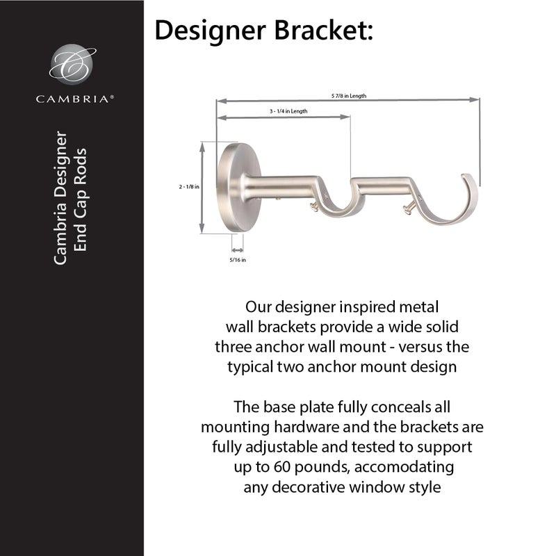 MODE Cambria Designer Series - Premium 3 foot Custom Double Curtain Rod - 1-1/8 inch Large Diameter - Non-Adjustable for a Seamless Look - Premium Designer Brackets and End Caps - Brushed Gold Finish - Image 5