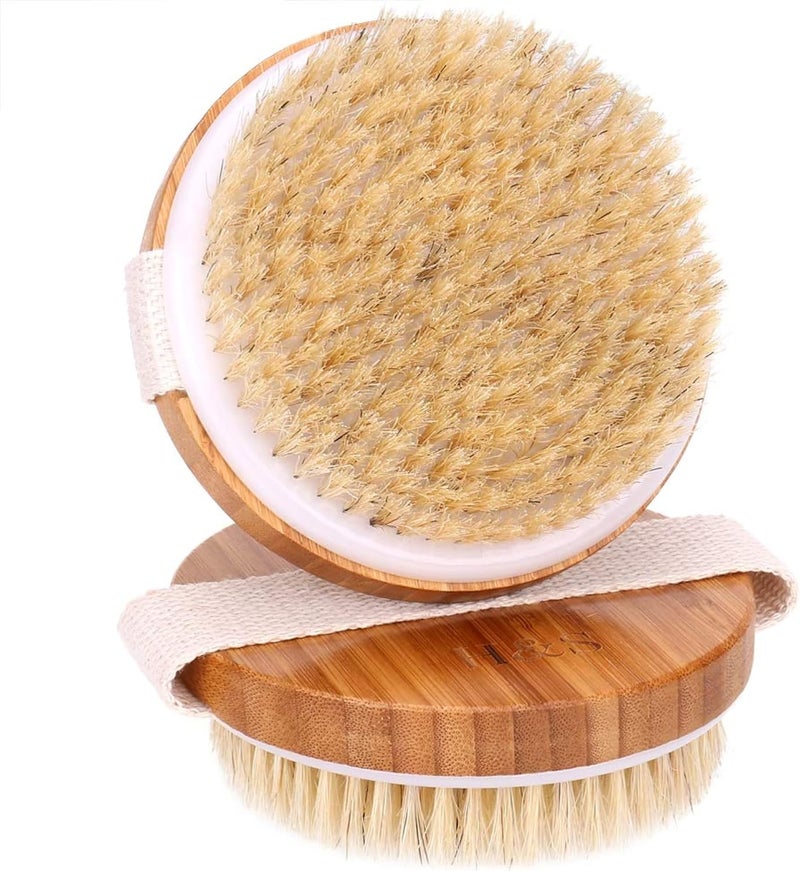 HS 2pcs Dry Brush Set Dry Brushing Body Brush Exfoliating Body Scrub with Natural Bamboo Bristle Use in Bath Shower Drybrush Exfoliator for Soft Skin Face Legs Women