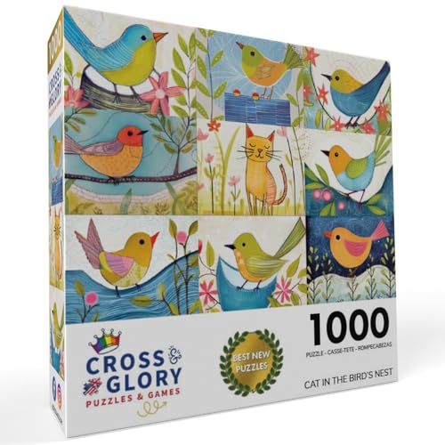 Cross & Glory Cross Glory Vibrant Cat in The Birds Nest 1000 Piece Jigsaw Puzzle for Adults Bird Cat Collage 20 x 27 Inches - Image 5