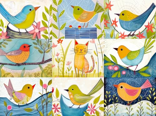 Cross & Glory Cross Glory Vibrant Cat in The Birds Nest 1000 Piece Jigsaw Puzzle for Adults Bird Cat Collage 20 x 27 Inches - Image 1