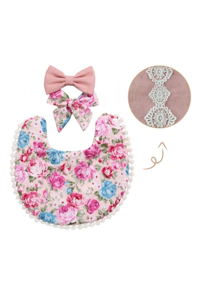 Bambimici - Bambimici -Angelica Baby Bib  and Headband - Floral Pink - Image 1